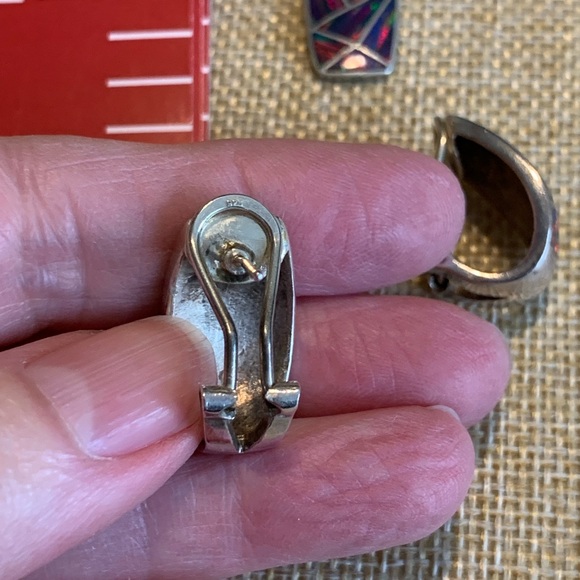 Genuine black opal inlay sterling pendant and earrings. - Picture 10 of 15